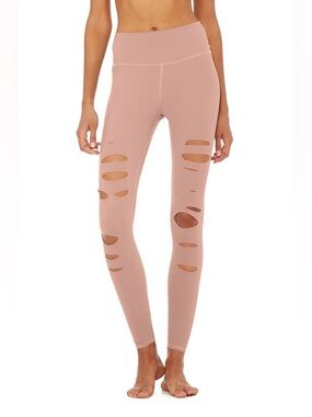 ALO Yoga High-Waist Ripped Warrior Leggings - Smokey Quartz